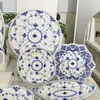 Estilo Europeo Lujo Ligero Moda Serie de Encaje de Hierba Tang Plato de Cena Occidental Exquisito Hueso de China Tazón para Fideos Vajilla Plato de Frutas para Uso Comercial y Doméstico