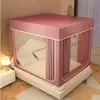 Mosquitero de Cama Sólido Color Clase A para Maternidad e Infancia, Malla Encriptada Hilo de Red, Forma de U, Tres Puertas, Completamente Cerrado, Prueba de Polvo, Superior para Hogar en las Cuatro Estaciones