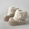 Botas de neve estilosas com sola tratorada, que aumentam a altura, para mulheres, nova coleção de inverno 2026, forradas com fleece e quentes, estilo Birkenstock, botas de algodão fofas, botinhas