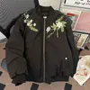 Chaqueta Estilo Americano Street Pilot con Estampado Floral, Abrigo de Algodón Acolchado, Corte Holgado, Versátil para el Uso Diario, Chaqueta de Moda Unisex