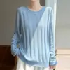 Suéter de punto de lana acanalado de terciopelo con cuello redondo, estilo casual para mujer, holgado y cómodo, suave y acogedor, adecuado como capa base