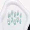 Verde Menta Brillante 30 Piezas Uñas Portables Hechas a Mano Pura Hecho a Mano Nuevo Arte de Uñas Prehecho Puntas de Uñas Portables