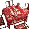 Toalha de Mesa Quadrada Decorativa de Ano Novo 2026 Atmosfera Festiva Vermelha Toalha de Mesa Quadrada para Sala de Jantar Mesa dos Oito Imortais Toalha de Mesa para Mesa de Mahjong