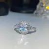Conjunto de Joias de Luxo Alto Versa Anel Banho Espesso Platina PT950 Imitação Diamante Moussan Brilhante Anel de Dedo Formato de Ovo para Mulheres