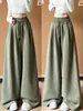 Pantalones deportivos estilo coreano color verde militar para mujer, nuevo modelo otoño 2026, de cintura alta, holgados, adelgazantes, casuales, rectos de pierna ancha para figuras petite