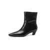 Botines de tacón medio para mujer de piel de vaca de capa superior con acabado envejecido, nuevos de otoño e invierno, de cuero genuino, con punta cuadrada, estilo vintage, slip-on, de moda