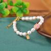 Yilu Plata S925 Plata Esterlina Chapado en Oro Perla de Agua Dulce Placa de Bendición Mantra de Seis Sílabas Diseño Creativo de Nicho Pulsera de Moda