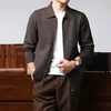 Jaqueta de tricô com zíper estilo casual americano para homens, cardigã com gola de lapela, casaco de suéter masculino, estilo fino para primavera, outono e inverno