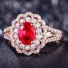 Anillo de piedra preciosa imitación sangre de pichón rojo natural de 3 quilates de venta caliente en vivo de celebridad en línea, anillo para mujer de oro de 18 quilates de doble fila con diamante flor