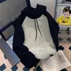 Sudadera con capucha de retazos de manga raglán para otoño e invierno, transfronteriza europea y americana 2026, corte holgado, sudadera con capucha de hombros caídos, tela no tejida gris
