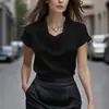 2026 TikTok Transfronteiriço Europeu e Americano Amazon Site Independente Novo Top de Cetim com Gola Drapeada Manga Curta Roupa Casual
