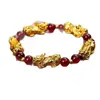 Pulsera Exquisita para Pareja de Pixiu Chapado en Oro de Aleación Transfronterizo con Ágata Verde y Roja, Pulsera de Imitación Oro para Hombre y Mujer al por Mayor