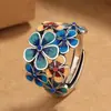 Anillo de Flor de Esmalte Cloisonné para Mujer, Apertura Estilo Étnico Retro, Anillo Creativo Ajustable para Dedo Índice