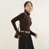 Suéter Fino de Lana para Mujer Cuello Alto Delgado Delgado Invierno Color Sólido Tejido Interior Manga Larga Camisa Base de Lana