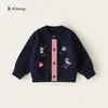 Roupa infantil Bangxuan, blusa de tricô de corte solto para meninos, suéter bordado com desenho para meninas, cardigã suéter infantil de gola redonda