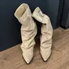 Botas Vaqueras Largas Chuyuji para Mujer 2026 Primavera/Verano Nuevo Estilo Caña Ancha Caídas Botas Largas Punta Aguda Tacón Grueso Adelgazante