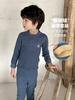 Nuevo Conjunto de Pijama de Doble Capa Espeso y Cálido de Terciopelo Celeste para Niños y Niñas, Color Sólido, Otoño e Invierno 2025
