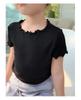 Verão Novo Estilo Coreano Infantil Top com Borda de Orelha Bebê Mulher Camiseta de Manga Curta Versátil Simples Versátil Cor Sólida Base