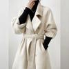 Otoño e Invierno 2025 Nuevo Estilo Coreano Cuello Alto Largo Sobre la Rodilla Abrigo Exterior Reversible Simple y Moderno Abrigo Exterior de Lana Cachemira