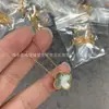 Collar de Trébol de Cuatro Hojas Versión Alta V Oro para Mujer Chapado en Oro de 18K es una Pulsera Cadena Clavicular Ágata Calcedonia Rojo Rosa Ojo de Tigre