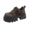 Zapatos de Mujer Derby Invierno Retro Gamuza Dedo Gordo Casual de Negocios Zapatos de Cuero Estilo Británico Suela Gruesa Aumentadores de Altura Para el Trabajo Calzado de Moda