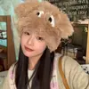 Adorável Chapéu de Pelúcia de Cachorro com Olhos Grandes para Mulheres, Chapéu Pulôver de Outono e Inverno, Chapéu Lei Feng Quente