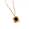 [Aço titânio de corpo inteiro] Quadrado gemstone personalidade mínimo forno de vento real colar de ouro feminino ins Net red clavícula cadeia