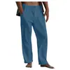 Calças de Linho Masculinas Europeias e Americanas 2022 Yoga Praia Soltas Casuais de Verão Cintura com Cordão Calças Soltas com Bolso com Aba Calças