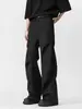 Pantalones Casuales Negros Plisados Ligeramente Acampanados Estilo Americano para Hombre, Marca Nueva de Moda, Pierna Recta Suelta, Largo hasta el Suelo, Corte Limpio