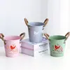 Balde de flor de hierro forjado con doble asa y cuerda de cáñamo, cesta de flor de hierro rústica, maceta pequeña de hierro de color caramelo decorativa para plantas suculentas de escritorio