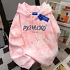 Nueva Sudadera con Capucha y Estampado de Letras de Diseño Americano para Mujer Otoño e Invierno Nicho Tie-Dye Rosa Versátil Top Holgado