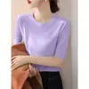 Suéter de Punto Minimalista Nuevo Estilo 2026 con Cuello Redondo y Manga Media para Mujer, Corte Ajustado, Versátil, Tacto de Alta Gama, Top Delgado para Capa Interior