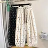 Pantalones bombachos casuales finos de verano de talla grande, holgados, de algodón y lino, con lunares, tipo harén para mujer