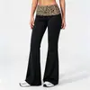 Pantalones deportivos transfronterizos cepillados con estampado de lunares retro tipo patchwork, cintura plegable, pantalones de yoga levanta glúteos y control de abdomen para mujer