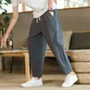 Calças casuais de verão 2024 Calças masculinas de linho e algodão soltas, calças coreanas na moda, comprimento até o tornozelo, calças retas