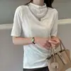 Suéter de punto corto de manga corta con textura y cuello semi-alto, moda delgada ajustada, principios de primavera 2026