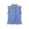 Comércio Exterior Amazon Transfronteiriço Venda Quente Roupas Femininas Outono 2026 Camisa Sem Manga Color Blocking Listrada Azul com Gola Alta