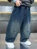 Pantalones de Mezclilla Curvos Bordados para Niños de Primavera y Otoño Estilo Coreano Pantalones Casuales Sueltos Elegantes para Niños Pantalones Largos de Exportación para Bebés
