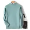 Suéter de lana pura de doble grosor para otoño e invierno para hombre, suéter de cuello medio alto, suéter de cachemira juvenil para negocios, suéter de punto básico de corte holgado