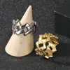 Qixiang Jewelry Anillo Simple Brillante Estilo Hip-Hop Moda Callejera Cadena de Rombo Acero de Titanio Hueco Anillo para Hombre