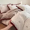 Conjunto de Quatro Peças Floral Puro Algodão Classe A, Toque Leve de Luxo de Alta Qualidade, Capa de Edredom Premium, Lençol de Cima, Lençol com Elástico 100% Algodão, Roupa de Cama Vintage Francesa