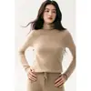 Suéter minimalista 100% caxemira pura para mulheres, com gola alta, mangas compridas e uma malha macia e confortável