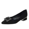 2026 Primavera y Otoño Nuevo Estilo Punta Fina Boca Baja Elegante Suela Suave Tacones Altos Negros Tacón Medio Zapatos de Trabajo Tacón Grueso Zapatos de Salón para Mujer