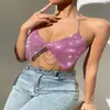 Top Tubo Metálico AYJ com Lantejoulas, Gola Halter, Franjas e Correntes, Costas Abertas, para Performances de Meninas Badass em Boates