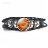 Pulsera tejida de gema del tiempo del zodiaco Taobao Explosiones de comercio exterior Pulsera de cuero negro Joyería hecha a mano Regalo