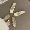 Zapatillas de Media Piel Mary Jane Plisadas Retro para Mujer 2026 Verano Suaves Versátiles Perla Slip-On Sandalias de Punta Cerrada