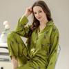 Pijama de Seda Gelo da Moda Feminina Manga Longa Calças Conjunto Roupa de Casa Estampa de Abelha Vintage de Luxo Leve Atacado