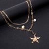 Europa y los Estados Unidos transfronterizos nuevos accesorios creativos en Internet-famoso collar de concha natural de tres capas de perla cadena de clavícula de estrella de mar