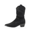 2024 Novas Botas Chelsea de Camurça Marrom Cano Médio Botas Plissadas Bico Fino Salto Grosso Botas Curtas Femininas Outono e Inverno