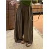 Novo Produto Outono/Inverno 2026: Calça feminina casual estilo coreano retrô, xadrez pequeno, solta, com cordão, perna larga, que cobre o quadril, modeladora e com bom caimento.